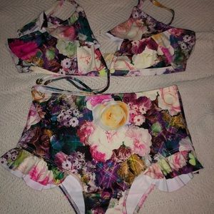 Floral high waisted two piece bikini